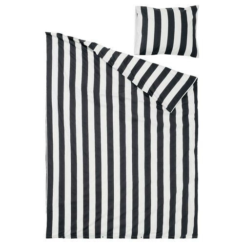 SLÅNHÖSTMAL Duvet cover and pillowcase, black/white/striped, 150x200/50x60 cm