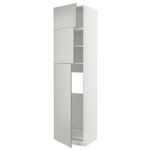 METOD High cab for fridge with 3 doors, white/Havstorp light grey, 60x60x240 cm