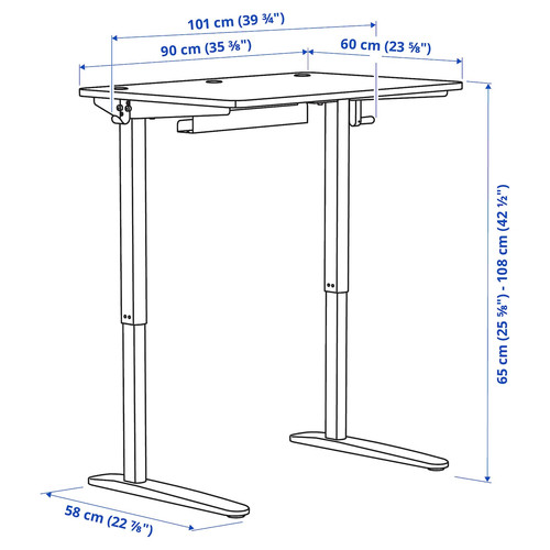 RELATERA Desk sit/stand, white, 90x60 cm