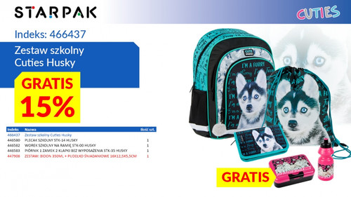 School Set 3in1 Husky - Backpack, Shoe Bag, Pencil Case + Lunch Box & Water Bottle