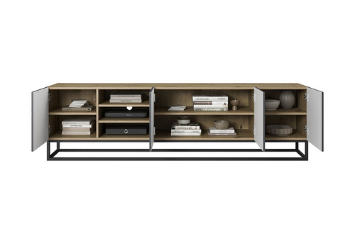 TV Cabinet Asha with Shelves 200 cm, metal legs, artisan/rivier stone mat