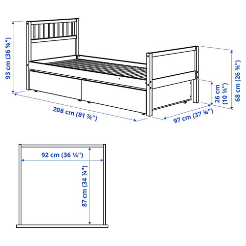 SMYGA Bed frame with storage, light grey, 90x200 cm