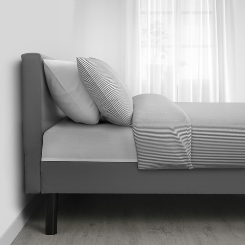 SVELGEN Bed frame with mattress, with headboard, grey, 90x200 cm