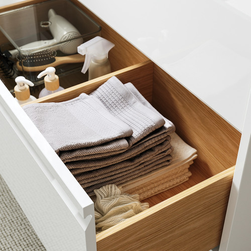 ÄNGSJÖN / BACKSJÖN Wash-stnd w drawers/wash-basin/taps, high-gloss white/brown walnut effect, 122x49x71 cm