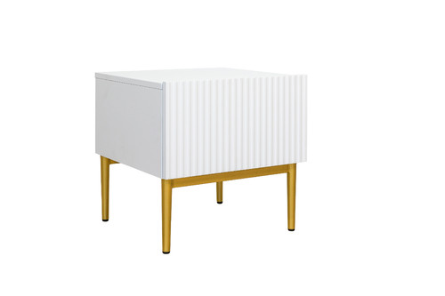 Nightstand Bedside Table Nicole Set of 2, gold legs, matt white