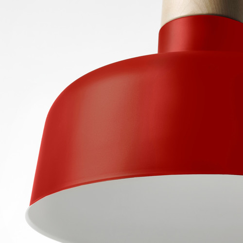 BUNKEFLO Pendant lamp, red/birch, 36 cm