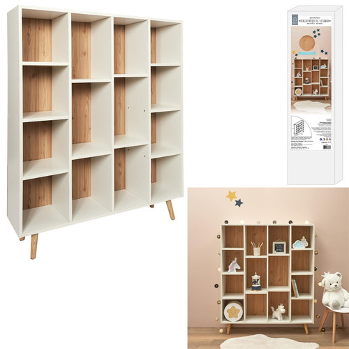 Bookcase Shelving Unit Zuzanne, large, white/natural