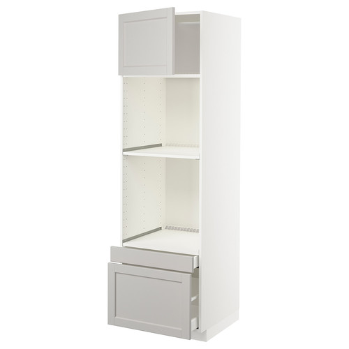 METOD / MAXIMERA Hi cab f ov/combi ov w dr/2 drwrs, white/Lerhyttan light grey, 60x60x200 cm