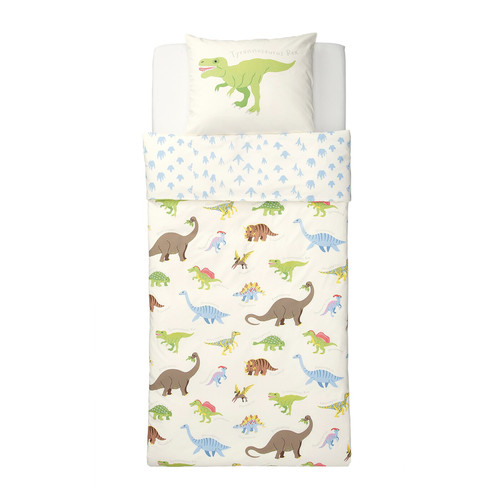 JÄTTELIK Duvet cover and pillowcase, Dinosaurs/white, 150x200/50x60 cm