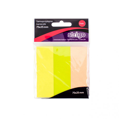 Strigo Sticky Notes 7.5x2.5cm 150 x 3 Neon Colours