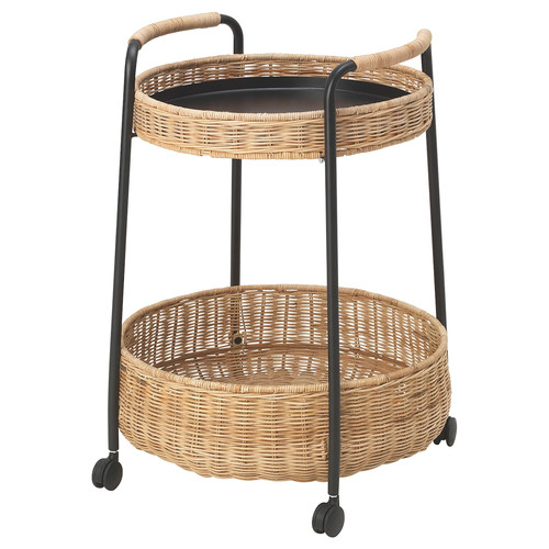 LUBBAN Trolley table with storage, rattan, anthracite