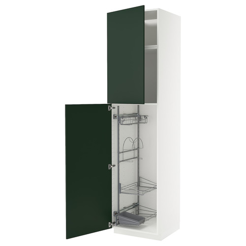 METOD High cabinet with cleaning interior, white/Havstorp deep green, 60x60x240 cm