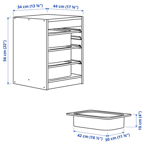 TROFAST Storage combination with boxes, white/light green, 34x44x56 cm