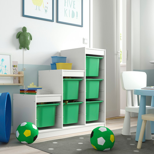 TROFAST Storage combination with boxes, white/bright green, 99x44x94 cm