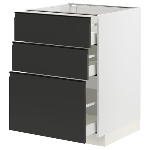 METOD / MAXIMERA Base cabinet with 3 drawers, white/Upplöv matt anthracite, 60x60 cm