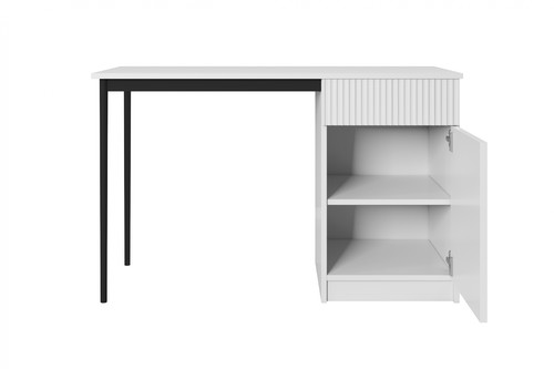 Desk with Drawer Nicole 120 cm, matt white, black legs