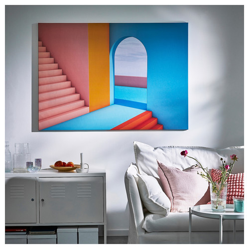 BJÖRKSTA Picture with frame, doorway/aluminium-colour, 140x100 cm