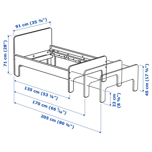 SLÄKT Ext bed frame with slatted bed base, white, 80x200 cm