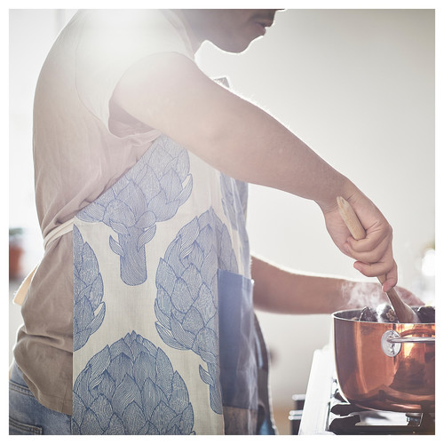 KÅLFJÄRIL Apron, patterned blue/light beige, 67x85 cm