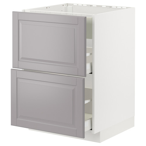 METOD / MAXIMERA Base cab f hob/int extractor w drw, white/Bodbyn grey, 60x60 cm