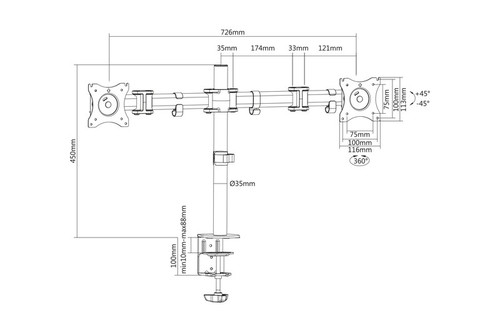 Dual Monitor Wall Mount 2xLCD Max. 27" 8kg