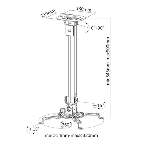 Techly Projector Ceiling Support Extension 545-900 mm Silver