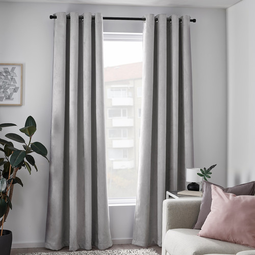 BIRTNA Block-out curtains, 1 pair, grey, 145x300 cm