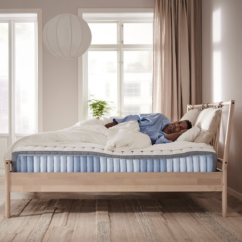 MALM Bed frame with mattress, black-brown/Valevåg firm, 140x200 cm