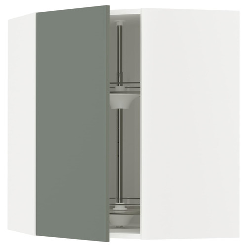 METOD Corner wall cabinet with carousel, white/Nickebo matt grey-green, 68x80 cm