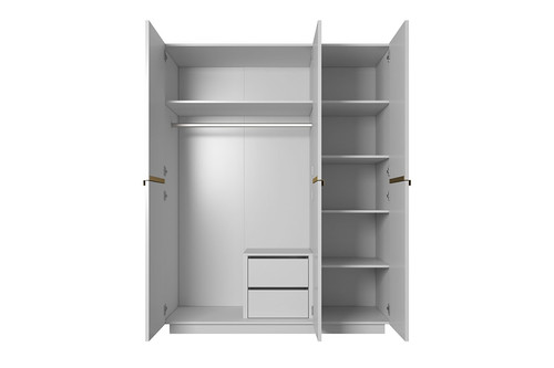 Wardrobe with Drawer Unit Nicole 150 cm, matt white, gold handles