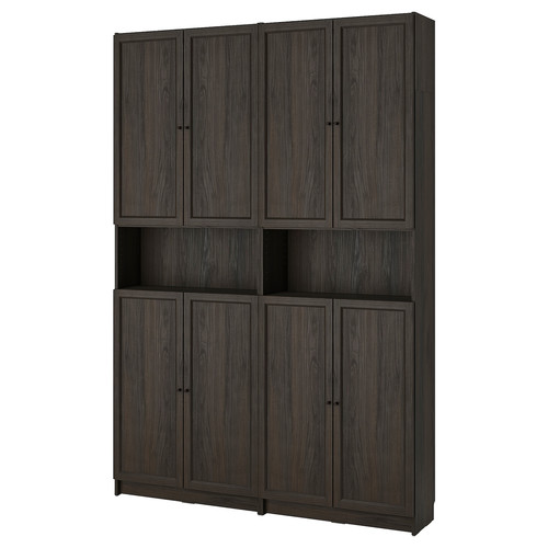 BILLY / OXBERG Bookcase w height extension ut/drs, dark brown oak effect, 160x30x237 cm