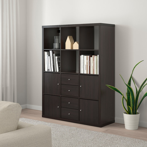 KALLAX Shelving unit with 6 inserts, black-brown, 112x147 cm