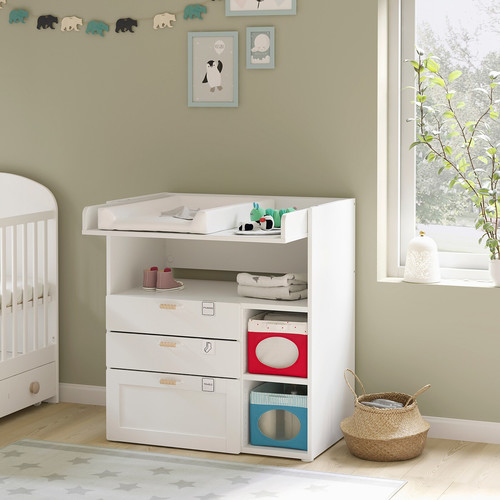 SMÅSTAD Changing table, white with frame/with 3 drawers, 90x79x100 cm