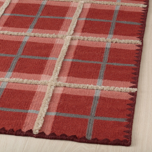 PYSSLINGGRÄS Rug, flatwoven, red check/handmade, 170x240 cm