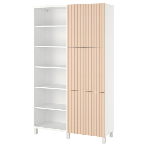 BESTÅ Storage combination with doors, white/Björköviken birch veneer, 120x42x202 cm