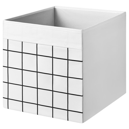 DRÖNA Box, white/check pattern, 33x38x33 cm