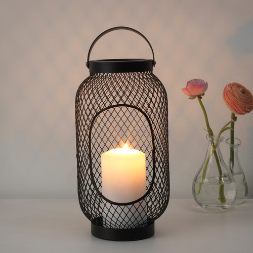 TOPPIG Lantern for block candle, black, 36 cm