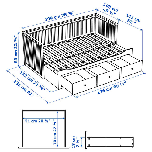 HEMNES Day-bed w 3 drawers/2 mattresses, white/Åfjäll medium firm, 80x200 cm