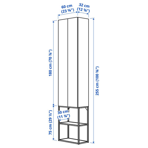 ENHET Wall storage combination, white, 60x30x255 cm