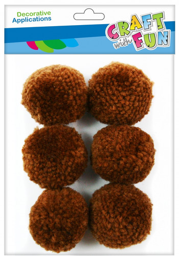 Decorative Pompoms 4cm 6pcs, brown