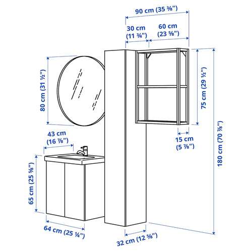 ENHET Bathroom, anthracite/grey frame, 64x43x65 cm