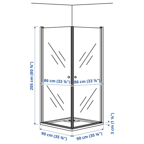 OPPEJEN / FOTINGEN Shower enclosure with 2 doors/tray, 90x90x205 cm