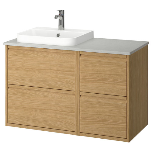 ÄNGSJÖN / BACKSJÖN Wash-stand/wash-basin/tap, oak effect/grey stone effect, 102x49x71 cm