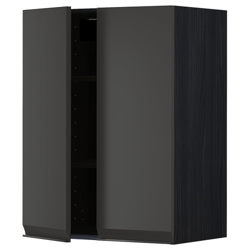 METOD Wall cabinet with shelves/2 doors, black/Upplöv matt anthracite, 60x80 cm