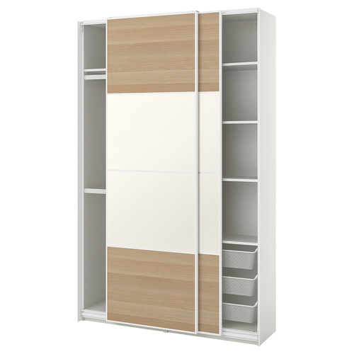 PAX / MEHAMN Wardrobe combination, white/double sided white stained oak effect, 150x44x236 cm