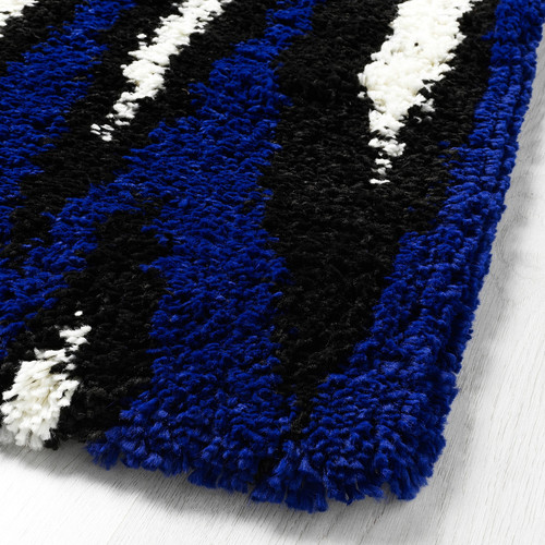 BULLERREMSA Rug, high pile, blue white/black, 133x195 cm