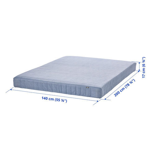 VADSÖ Sprung mattress, firm/light blue, 140x200 cm