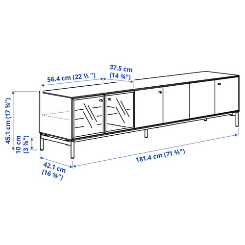 BOASTAD TV storage combination, black/oak veneer, 223x42x185 cm