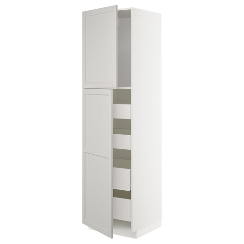 METOD / MAXIMERA Hi cab w 2 doors/4 drawers, white/Lerhyttan light grey, 60x60x220 cm