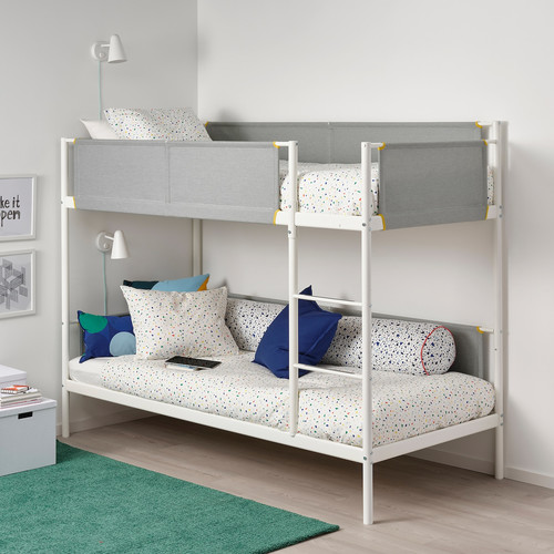VITVAL Bunk bed frame, white, light grey, 90x200 cm